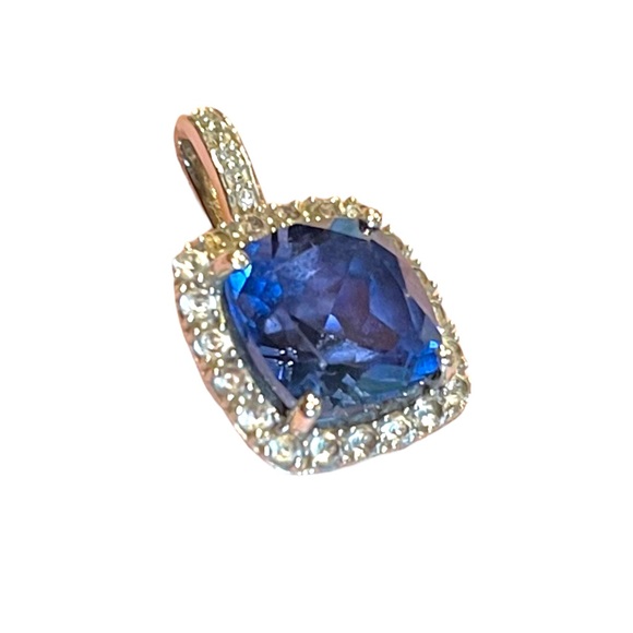 Cushion-Cut Lab Ceylon & White Sapphire Pendant in 10K
WGold w/ Diamond Accents - Picture 3 of 10